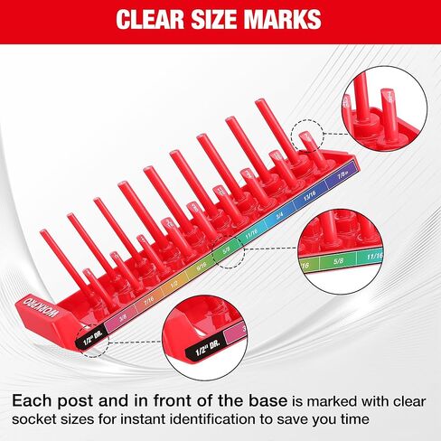 WORKPRO Socket Organizer Set, 4PC Impact Socket Holder, 1/4", 3/8", 1/2" Drive SAE Socket Trays, Impact Socket Organizer for Tool Box Drawer, Socket Storage Holds 82 Pieces (Socket not Included) in Kuwait