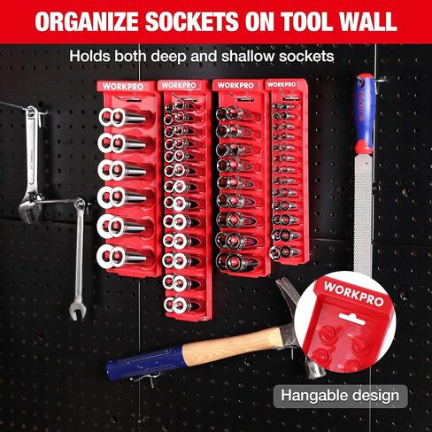 WORKPRO Socket Organizer Set, 4PC Impact Socket Holder, 1/4", 3/8", 1/2" Drive SAE Socket Trays, Impact Socket Organizer for Tool Box Drawer, Socket Storage Holds 82 Pieces (Socket not Included) in Kuwait