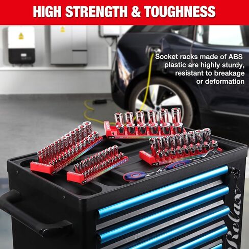 WORKPRO Socket Organizer Set, 4PC Impact Socket Holder, 1/4", 3/8", 1/2" Drive SAE Socket Trays, Impact Socket Organizer for Tool Box Drawer, Socket Storage Holds 82 Pieces (Socket not Included) in Kuwait
