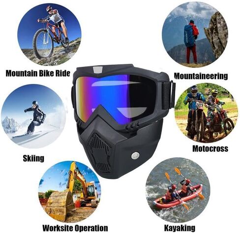 2 Set Motorcycle Helmet Riding Goggles Glasses with Removable Face Mask,Windproof Dustproof UV Protection,Anti Fog in Kuwait