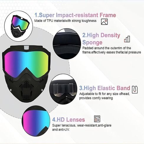 2 Set Motorcycle Helmet Riding Goggles Glasses with Removable Face Mask,Windproof Dustproof UV Protection,Anti Fog in Kuwait