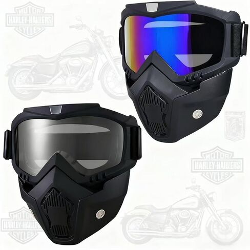 2 Set Motorcycle Helmet Riding Goggles Glasses with Removable Face Mask,Windproof Dustproof UV Protection,Anti Fog in Kuwait