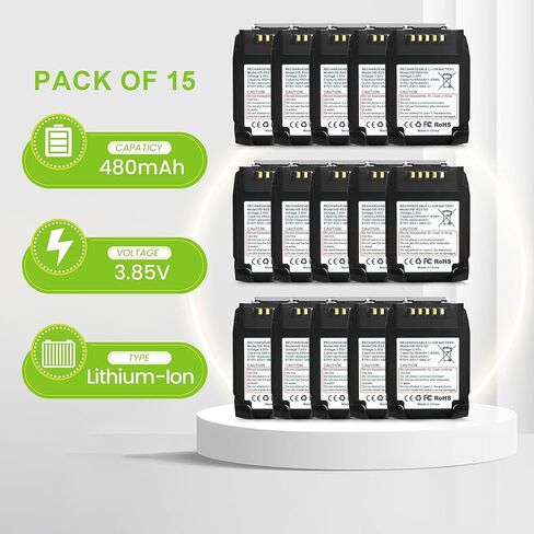 15 حزمة لاستبدال بطارية الماسح الضوئي Zebra RS5100: RS51 RS5100 BT-000397 بطارية الماسح الضوئي الحلقي ثنائي الأبعاد BT-000398 BTRY-RS51-7MA-01 BTRY-RS51-4MA-01 RS61 RS6100 RSBT5 RS51B0 بطاريات ليثيوم 480 مللي أمبير في الساعة in Kuwait