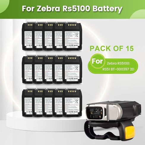 15 حزمة لاستبدال بطارية الماسح الضوئي Zebra RS5100: RS51 RS5100 BT-000397 بطارية الماسح الضوئي الحلقي ثنائي الأبعاد BT-000398 BTRY-RS51-7MA-01 BTRY-RS51-4MA-01 RS61 RS6100 RSBT5 RS51B0 بطاريات ليثيوم 480 مللي أمبير في الساعة in Kuwait