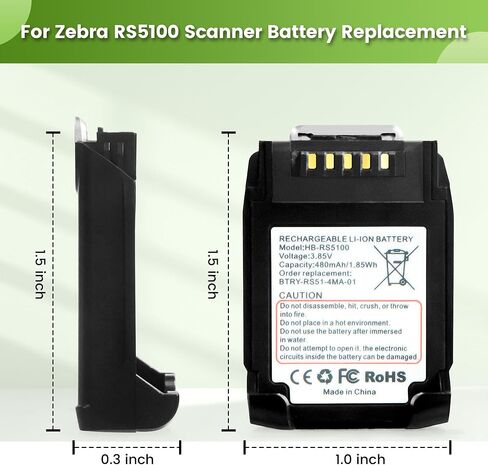 15 حزمة لاستبدال بطارية الماسح الضوئي Zebra RS5100: RS51 RS5100 BT-000397 بطارية الماسح الضوئي الحلقي ثنائي الأبعاد BT-000398 BTRY-RS51-7MA-01 BTRY-RS51-4MA-01 RS61 RS6100 RSBT5 RS51B0 بطاريات ليثيوم 480 مللي أمبير في الساعة in Kuwait