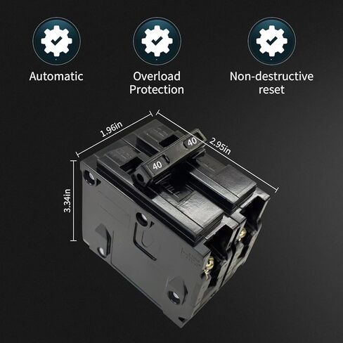 40A 2-Pole Circuit Breaker, Type QP Replacement, Plug-in Mount, 10kA Interrupt Rating, 120/240V Thermal Magnetic - Compatible with Siemens PL/ES Load Centers & Panels in Saudi Arabia