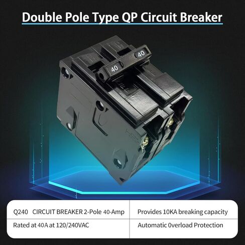 40A 2-Pole Circuit Breaker, Type QP Replacement, Plug-in Mount, 10kA Interrupt Rating, 120/240V Thermal Magnetic - Compatible with Siemens PL/ES Load Centers & Panels in Saudi Arabia