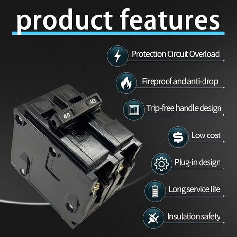 40A 2-Pole Circuit Breaker, Type QP Replacement, Plug-in Mount, 10kA Interrupt Rating, 120/240V Thermal Magnetic - Compatible with Siemens PL/ES Load Centers & Panels in Saudi Arabia