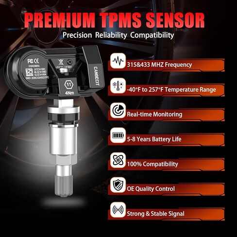 مستشعر TPMS مبرمج مسبقًا من Ford لـ 2018-2025 F150، F250، F350، Expedition | 2020-2025 اكسبلورر، برونكو | 2009-2025 الهروب | 2010-2025 العبور | 2010-2021 التركيز، فليكس، 315 و 433 ميجا هرتز (4 قطعة) in Kuwait