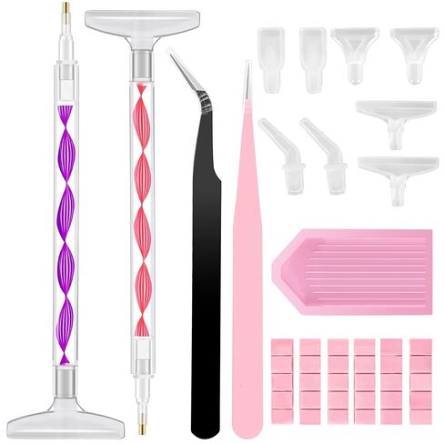 Rhinestone Art Tools Includes 2 Dual-Ended Wax Pens with 12 Replacement Tips 2 Tweezers Handy Bedazzling Kit Tools for Nail Art Craft and Diamond Painting(Pink) in Saudi Arabia