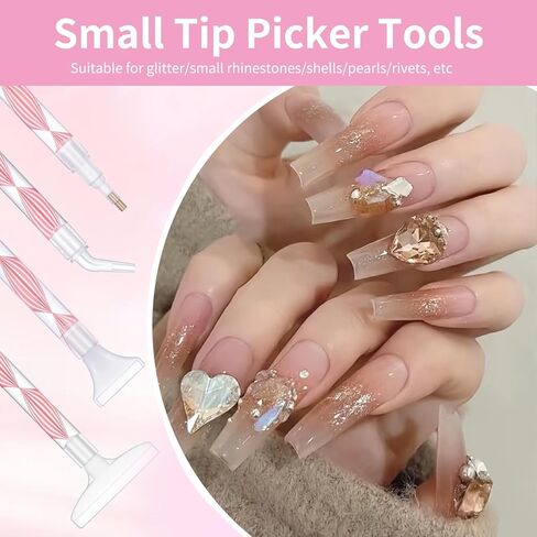 Rhinestone Art Tools Includes 2 Dual-Ended Wax Pens with 12 Replacement Tips 2 Tweezers Handy Bedazzling Kit Tools for Nail Art Craft and Diamond Painting(Pink) in Saudi Arabia