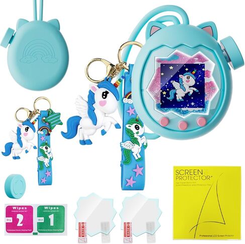 Protective Case for Tamagotchi Paradise, Silicone Case with Keychain, Shockproof Drop Protection, Scratch & Dust Resistant Protection, Zoom Dial Cover, Screen Protector (2pcs), Cleaning Kit (Blue) in Saudi Arabia