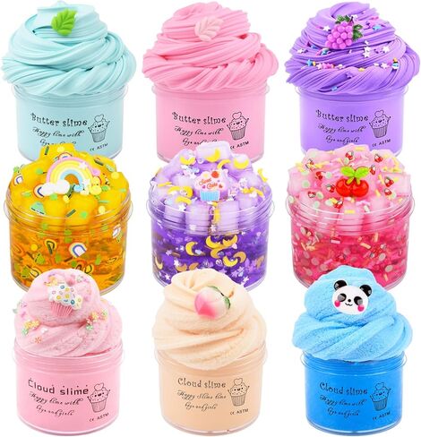 9 Pack Slime Kit, with 3 Jelly Cube Crunchy & 6 Butter Slime, Soft and Non-Sticky for Girls Boys Party Gift, Stress Kids Relief Toys - Classroom Reward, Party Supplies in Saudi Arabia
