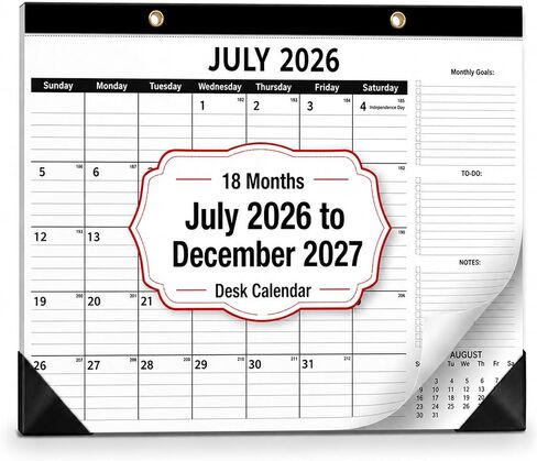 تقويم مكتب 2026-2027 - مخطط شهري عائلي لمدة 18 شهرًا (يوليو 2026 - ديسمبر 2027)، تقويم كبير مقاس 17 بوصة × 12 بوصة مع ورق سميك 120 جرام في المتر المربع، واقي فيلم PP مقاوم للماء لتنظيم المنزل والمطبخ in Kuwait