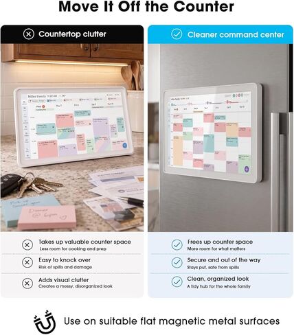 Magnetic Mount for Skylight Calendar 15" (Gen 2), Refrigerator Metal Surface Adapter with Dual Magnets, White Back Plate Stand Accessory for Kitchen Command Center in Kuwait