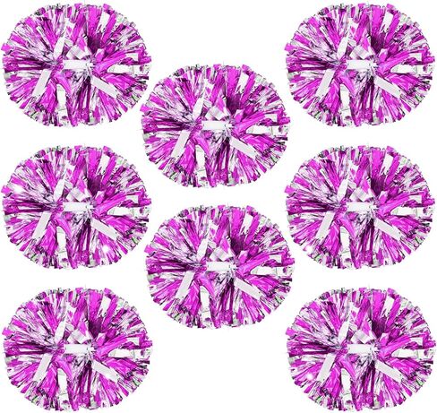 8 Packs Cheerleading Pom Poms, Plastic Metallic Foil Cheer Hand Flowers Bulk, Cheerlead Pompoms for Teens Adult Sports Team Ball Game 13.4 Inch, 75g Weight Each (Purple Sliver) in Saudi Arabia