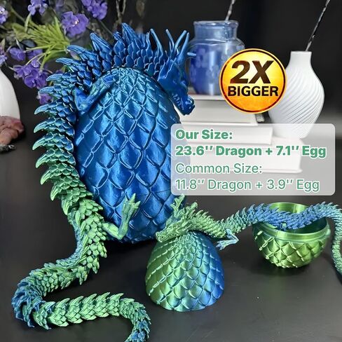 24'' Large 3D Printed Dragon Egg with Chinese Dragon Toy Inside, Reusable Big Dragon Egg for Fidget Play, Desk Decor & Storage, Collectible 2026 Graduation Gifts for Boys Girls Him Her (Blue Green) in Saudi Arabia