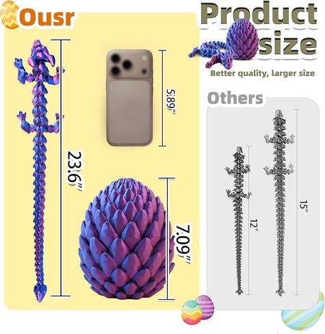 23.6" 3D Oversized Printed Dragon Egg, 3D Printed Fidget Toys, Large Articulated Dragon Toy, Party Favors Fantasy Gifts for Kids Teens Collectors in Saudi Arabia
