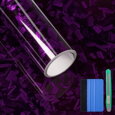 LYPUMSO Forged Carbon Fiber Vinyl Wrap, Gloss Purple Car Vinyl Wrap Roll with 2PCS Installation Tool Kits, Self-Adhesive DIY Decal Sticker Film Sheet for Auto Motorcycle with Air Release (1ft x3.5ft) in Saudi Arabia
