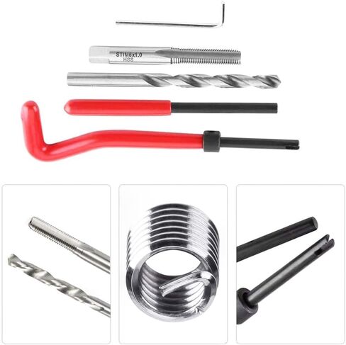 30pcs Thread Repair Kit M6 x 1.0 mm Thread Insertion Metric Striped Thread Repair Drill Tap Hand Tool Kit Helicoil Inserting Tool Thread Recovery Kit in Saudi Arabia