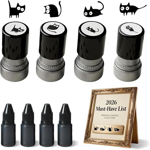 Cat Stamps of Self Inking Pattern Journaling Scrapbooking 4 Counts/Set Round Black Mini Kitten Halloween Design with 2026 New Cute Decorative Vintage Craft Cute Custom Postaged in Saudi Arabia