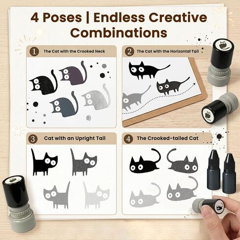 Cat Stamps of Self Inking Pattern Journaling Scrapbooking 4 Counts/Set Round Black Mini Kitten Halloween Design with 2026 New Cute Decorative Vintage Craft Cute Custom Postaged in Saudi Arabia