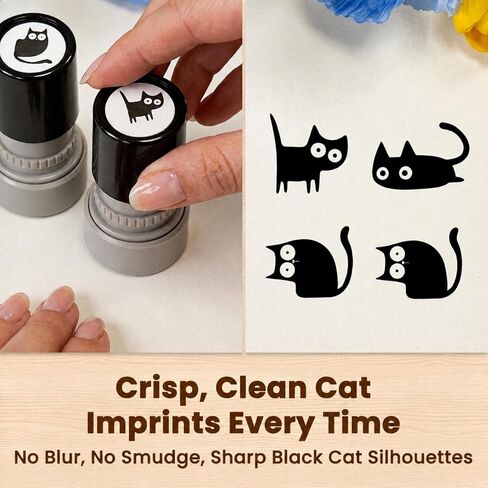 Cat Stamps of Self Inking Pattern Journaling Scrapbooking 4 Counts/Set Round Black Mini Kitten Halloween Design with 2026 New Cute Decorative Vintage Craft Cute Custom Postaged in Saudi Arabia