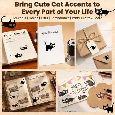 Cat Stamps of Self Inking Pattern Journaling Scrapbooking 4 Counts/Set Round Black Mini Kitten Halloween Design with 2026 New Cute Decorative Vintage Craft Cute Custom Postaged in Saudi Arabia