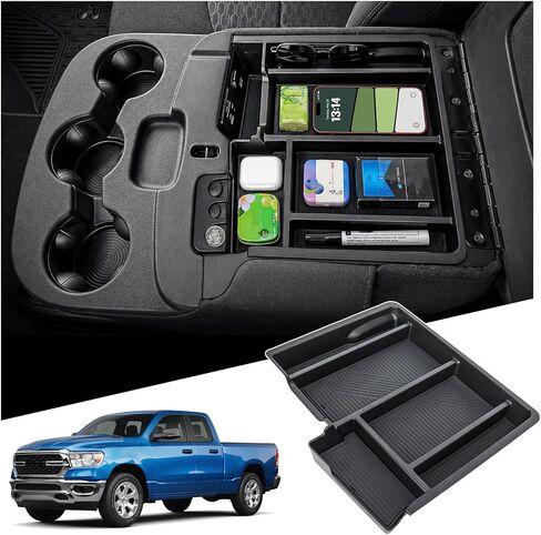 Center Console Organizer Compatible with 2013-2024 Dodge RAM 1500/1500 Classic, 2019-2026 RAM 2500/3500 Interior Accessories, Armrest Box Insert Tray Fit Jump Seat with Three Cup Holders in Kuwait
