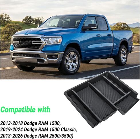 Center Console Organizer Compatible with 2013-2024 Dodge RAM 1500/1500 Classic, 2019-2026 RAM 2500/3500 Interior Accessories, Armrest Box Insert Tray Fit Jump Seat with Three Cup Holders in Kuwait