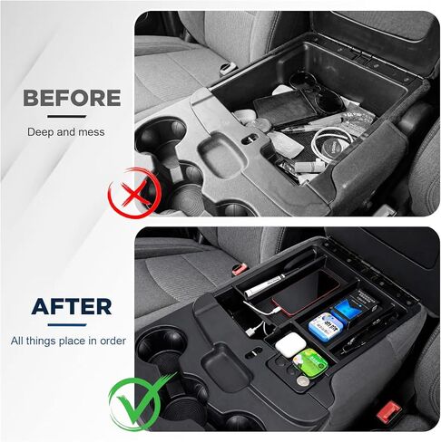 Center Console Organizer Compatible with 2013-2024 Dodge RAM 1500/1500 Classic, 2019-2026 RAM 2500/3500 Interior Accessories, Armrest Box Insert Tray Fit Jump Seat with Three Cup Holders in Kuwait