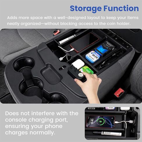 Center Console Organizer Compatible with 2013-2024 Dodge RAM 1500/1500 Classic, 2019-2026 RAM 2500/3500 Interior Accessories, Armrest Box Insert Tray Fit Jump Seat with Three Cup Holders in Kuwait