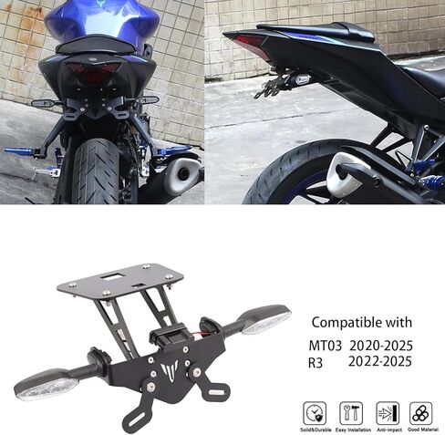 مجموعة Tail Tidy Kit لـ MT03 MT-03 2020-2025 YZF-R3 2022-2025 Fender Eliminator Kit مجهزة بحامل لوحة ترخيص، ضوء لوحة ترخيص، توصيل وتشغيل عدسة شفافة أضواء إشارة الانعطاف (التوصيل والتشغيل الجديد) in Kuwait