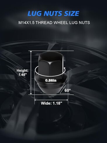 20pcs M14X1.5 Black Lug Nuts - OEM Wheel LugNuts Compatible with 2011-2021 Grand Cherokee, 2018-2021 Wrangler, 2012-2021 Ram 1500, Chrome Acorn Nuts in Kuwait