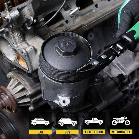 مفتاح فلتر زيت دوار SK، أداة إزالة فلتر الزيت العالمية من 3-1/4 بوصة إلى 3-7/8 بوصة مع حزام نايلون مضاد للانزلاق، شريط من الفولاذ المقاوم للصدأ، قابل للتعديل 180 درجة، تصميم شد تلقائي، للسيارة وسيارات الدفع الرباعي والدراجات النارية in Kuwait