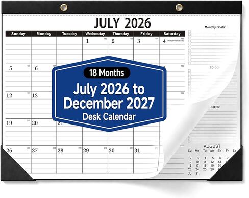Desk Calendar 2026-2027 - 18 Month Large Monthly Calendar (July 2026 - Dec 2027), 17" x 12" Desktop & Wall Calendar with Thick 120 GSM Paper, Corner Protector for Home, School and Office in Saudi Arabia
