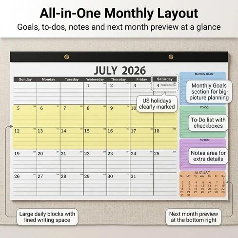Desk Calendar 2026-2027 - 18 Month Large Monthly Calendar (July 2026 - Dec 2027), 17" x 12" Desktop & Wall Calendar with Thick 120 GSM Paper, Corner Protector for Home, School and Office in Saudi Arabia
