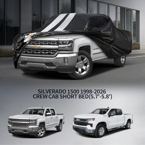 Silverado 1500 Truck Cover Custom Fit 1998-2026 Crew Cab Short Bed(5.7'-5.8') with Door Zipper, 10 Layers Outdoor Heavy Pickup Truck Cover Waterproof All Weather, Wind Dust Sun Protector. in Saudi Arabia