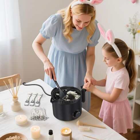 أداة إذابة الشمع مع فوهة صب، مجموعة صنع الشموع للمبتدئين البالغين، لصنع الشموع، تتضمن المجموعة وعاء ذوبان الشمع، وملعقة تحريك، ومقياس حرارة، وفتيل، وملصق فتيل وجهاز توسيط - أسود in Kuwait