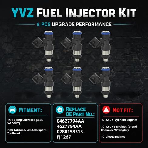 6 قطع بديلة من YVZ OE عن طريق حقن الوقود بأربعة فتحات، تناسب Jeep Cherokee 3.2L V6 2014-2017، OE# 0280158313 04627794AA in Kuwait