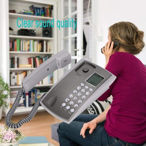 Wall Telephone,Corded Telephone Wall Mount Desktop Corded Caller ID Telephone,LCD Display Landline Telephone for Home Office Hotel Call Center,Gray in Saudi Arabia