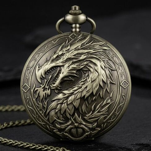 D&D Dice Set, 7PCS mini Dice with Pocket Watch Case, Easy-to-Read Colored Numbers, Dungeons and Dragons RPG Game Dice Set with Watch Shell, Dragon Design Bronze in Saudi Arabia