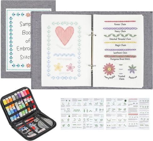 ilauke Upgraded Embroidery Stitch Book Loose-Leaf 7x8 inch, Embroidery Kit for Beginner Adults 106 Patterns, DIY Sewing Books Kit with Supplies & Tutorials, Easy to Practice in Saudi Arabia