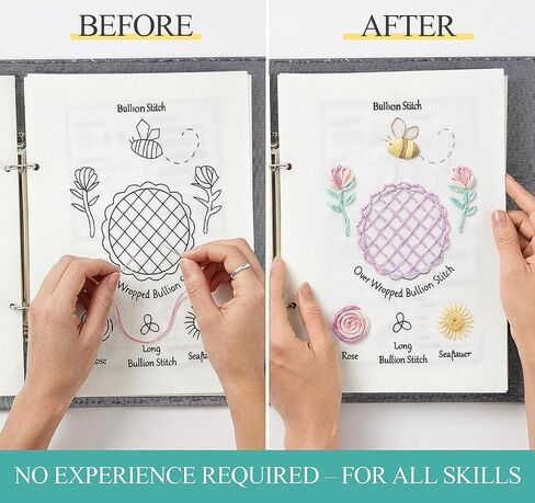 ilauke Upgraded Embroidery Stitch Book Loose-Leaf 7x8 inch, Embroidery Kit for Beginner Adults 106 Patterns, DIY Sewing Books Kit with Supplies & Tutorials, Easy to Practice in Saudi Arabia