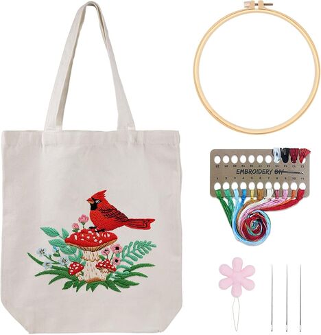 Louise Maelys Canvas Tote Bag Embroidery Kit for Beginners,Cross Stitch Kits for Adults,DIY Peacock Flower Pattern,Arts Crafts Needlepoint Women Shopping Reusable Grocery Bags in Kuwait