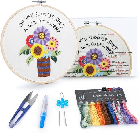 BERYA Flowers Embroidery Kit Including Video Step by Step Instructions Embroidery Hoop,Color Threads and Embroidery Scissors for Beginners-Handmade Needlepoint Kits for Adults in Saudi Arabia