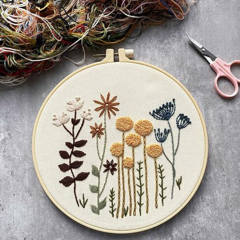 Harimau 3 Pack Embroidery Kit for Beginners , Floral Plant Pattern,Cross Stitch Kits Set , Including Stamped Embroidery Cloth with 3 Embroidery Hoops, Color Threads and Tools (Flower) in Saudi Arabia
