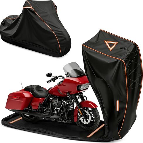 COVERVIN Full Enclosed Motorcycle Cover, 600D Heavy Duty Waterproof Motorcycle Cover, Outdoor UV Protection with Reflective Strips, Fits 108" Harley Honda Yamaha Suzuki, Cruiser, Touring Black in Saudi Arabia