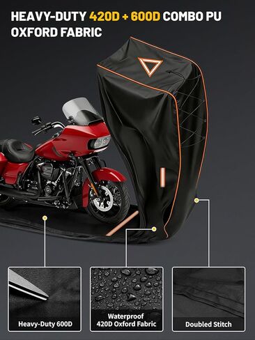 COVERVIN Full Enclosed Motorcycle Cover, 600D Heavy Duty Waterproof Motorcycle Cover, Outdoor UV Protection with Reflective Strips, Fits 108" Harley Honda Yamaha Suzuki, Cruiser, Touring Black in Saudi Arabia