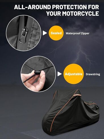 COVERVIN Full Enclosed Motorcycle Cover, 600D Heavy Duty Waterproof Motorcycle Cover, Outdoor UV Protection with Reflective Strips, Fits 108" Harley Honda Yamaha Suzuki, Cruiser, Touring Black in Saudi Arabia